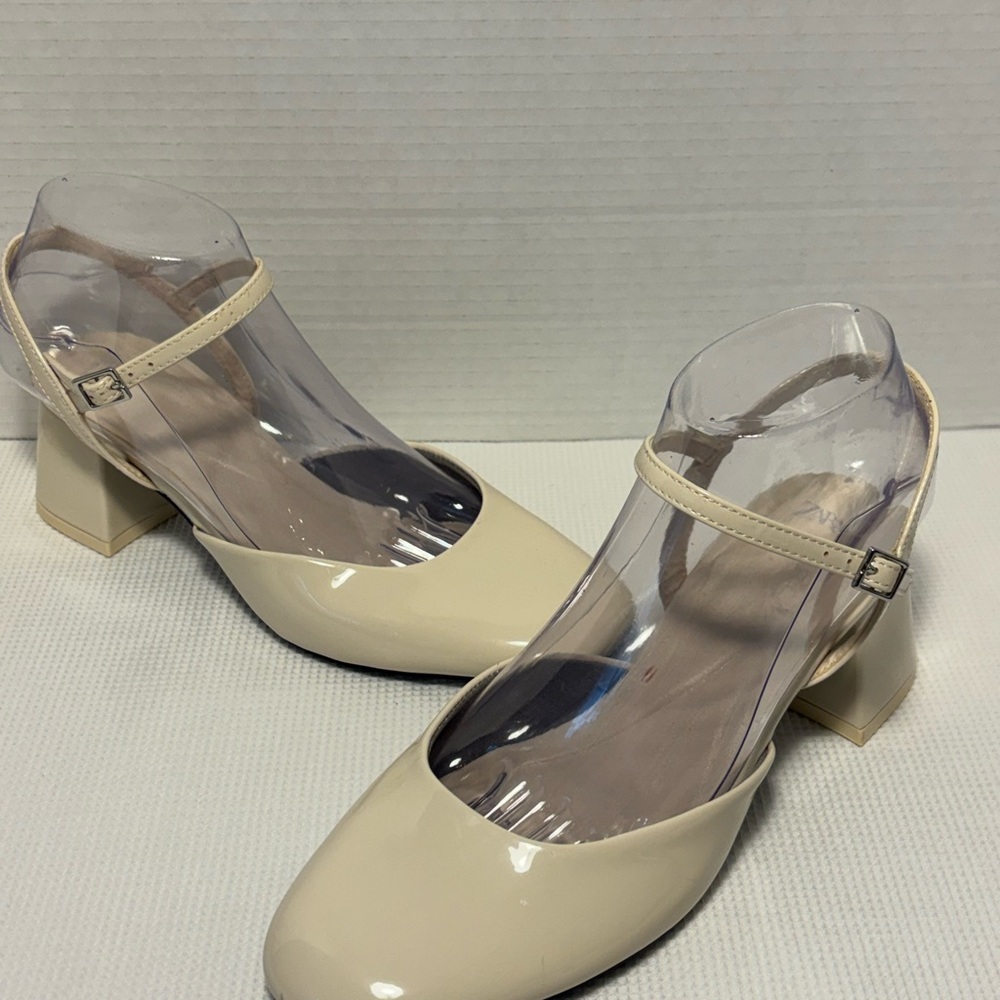Zara Cream Patent Mary Jane Block Heels